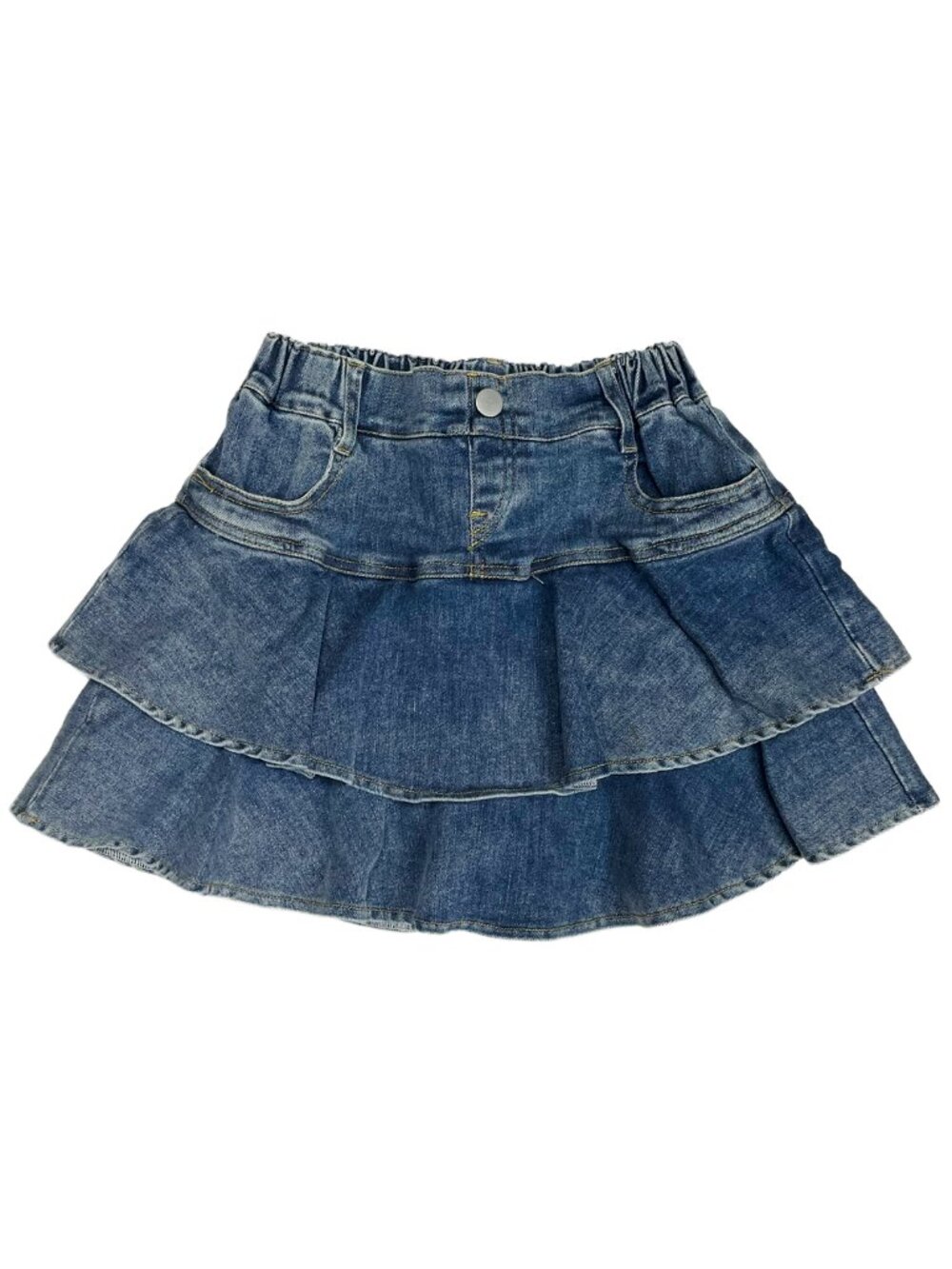 Girls 10 Denim Skort Tiered Ruffle Flared Jean Skirt Built-In Shorts